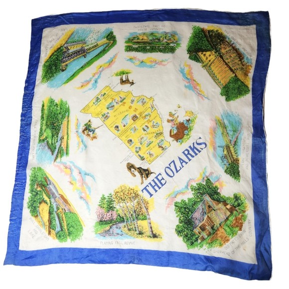 Vintage Map Silk ScarfOzarks Destinations Arkansas Missouri 28" Square